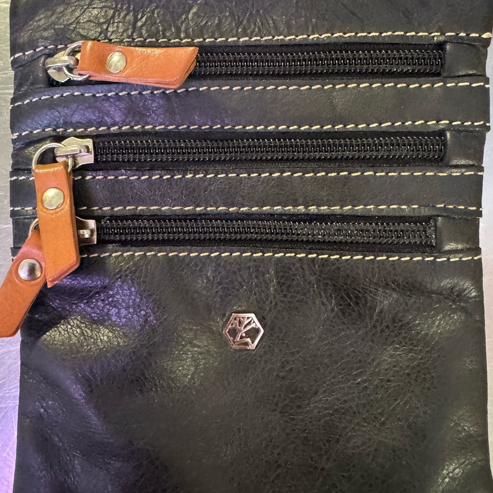 Black Leather Crossbody Bag with Tan Strap - Picture 6 of 8